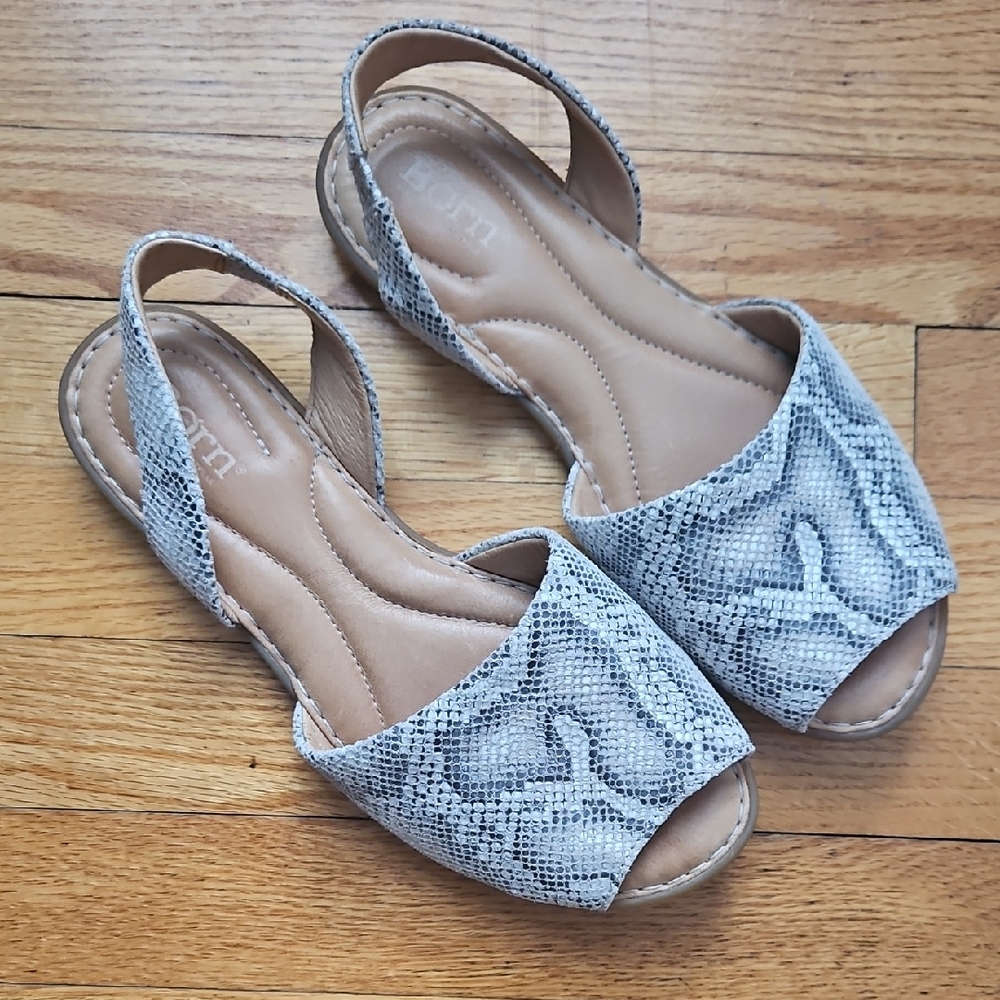 Born Trang Snake Print Slingback Sandals